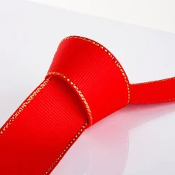 BÅND GROSGRAIN 25 MM X 2,5 M RØDT GULDFARVET