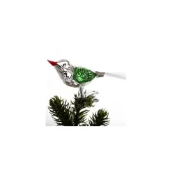 FUGL 10 CM SØLVFARVET/GRØN