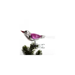 FUGL 10 CM SØLVFARVET/PINK