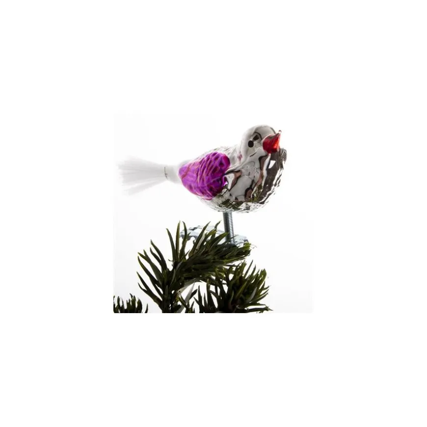 FUGL 10 CM SØLVFARVET/PINK