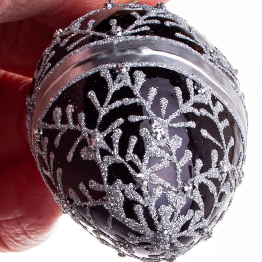 ÆG DIAMANT 6 CM SORT SØLVFARVET